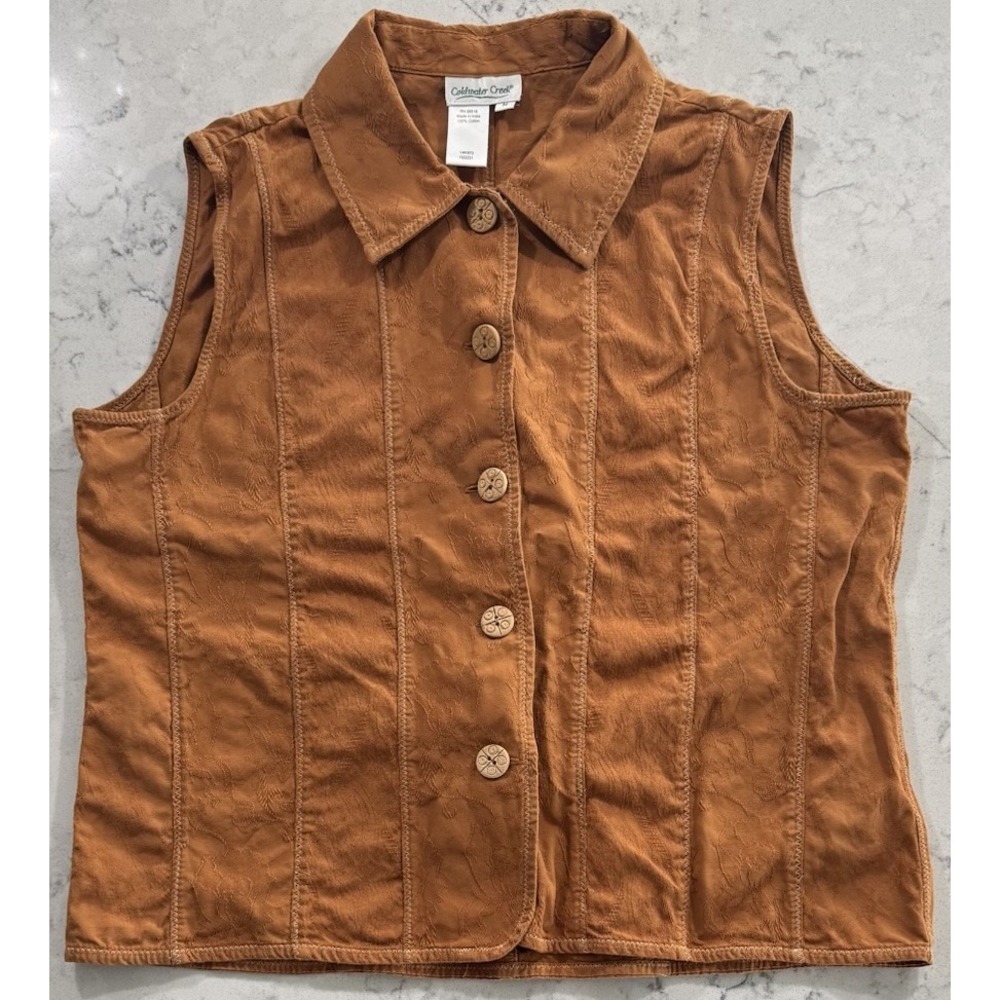 VTG 90s Coldwater Creek Vest Womens Medium Brown Cotton Cottagecore Artsy Boho